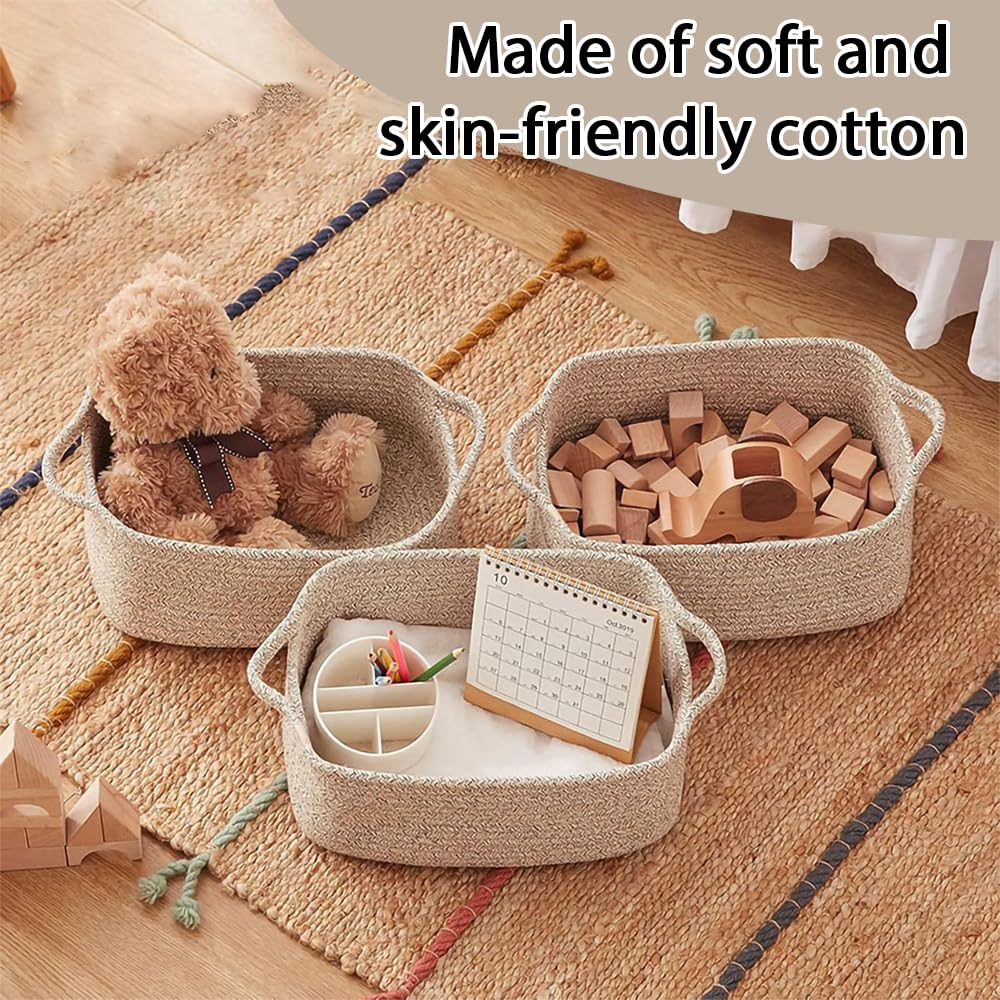 LUFEIS Cotton Rope Storage Basket, 3 Pack Storage Baskets for Shelves, Decorative Woven Baskets for Towels, Books, Toys