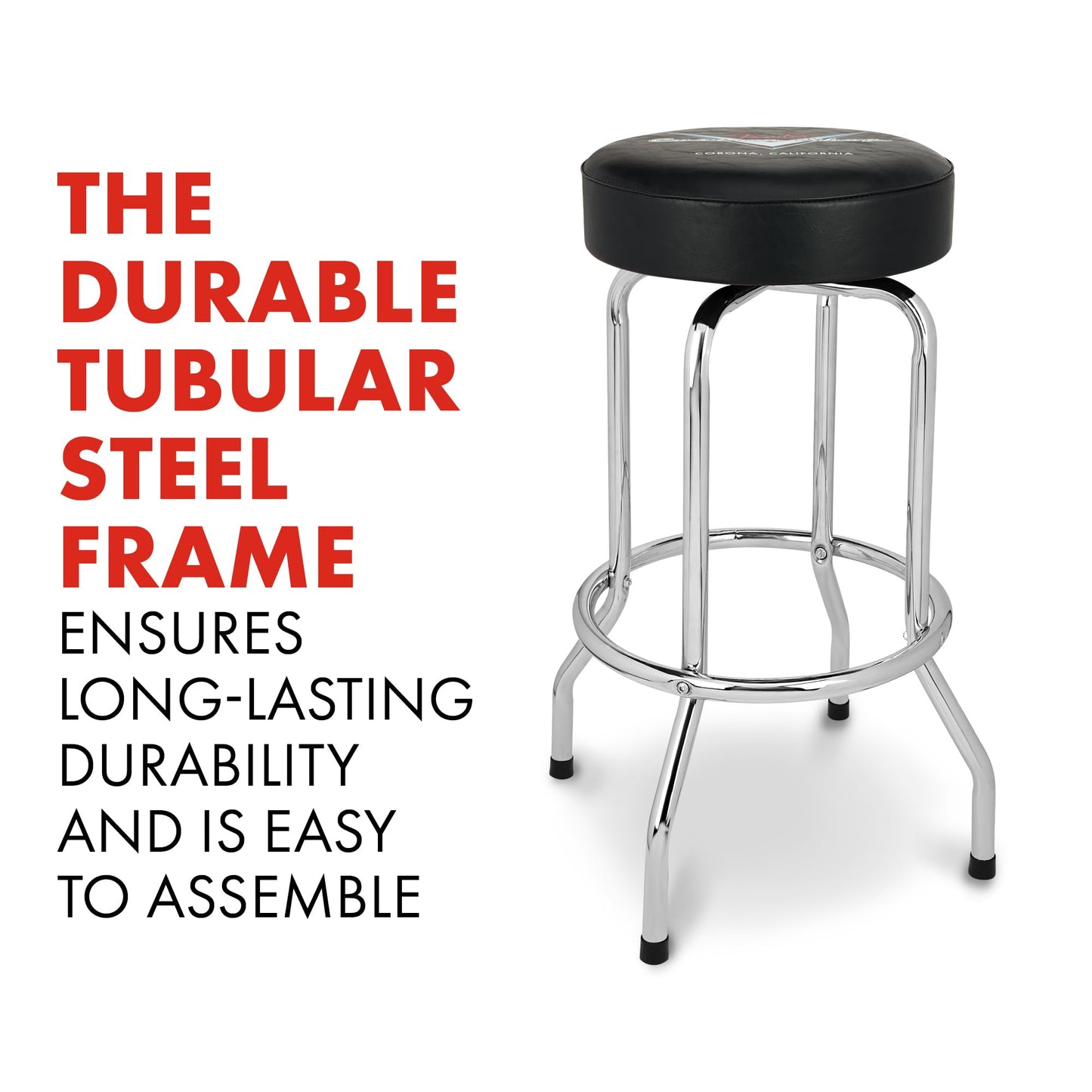 Fender Custom Shop Chevron Logo Barstool, Padded Swivel Seat, 30 In