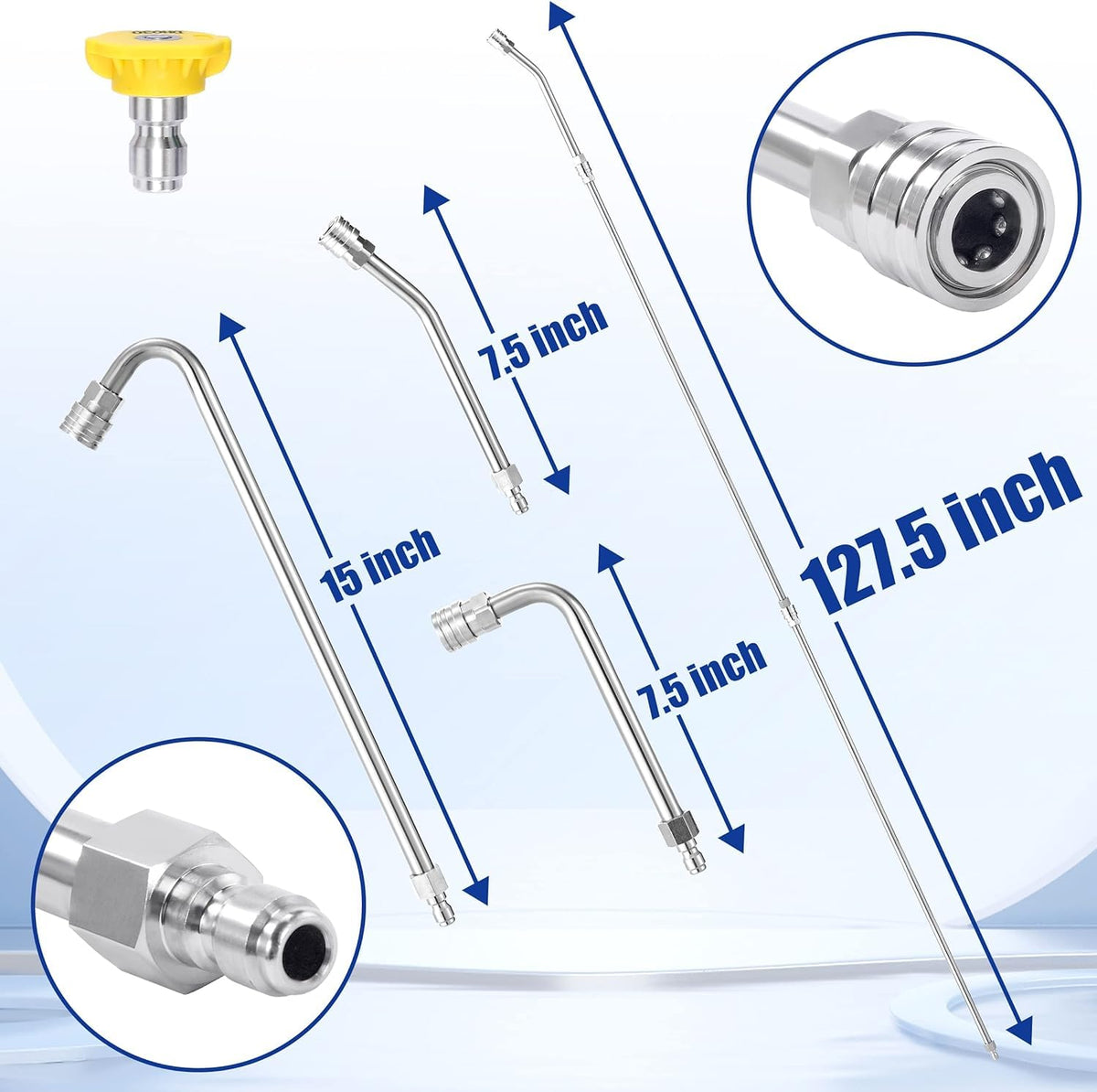 M MINGLE Pressure Washer Extension Wand - 120" Upgrade Power Washer Lance - Pressure Washer Accessories with 5 Nozzle Tips - 30?/90?/120? Curved Rod,