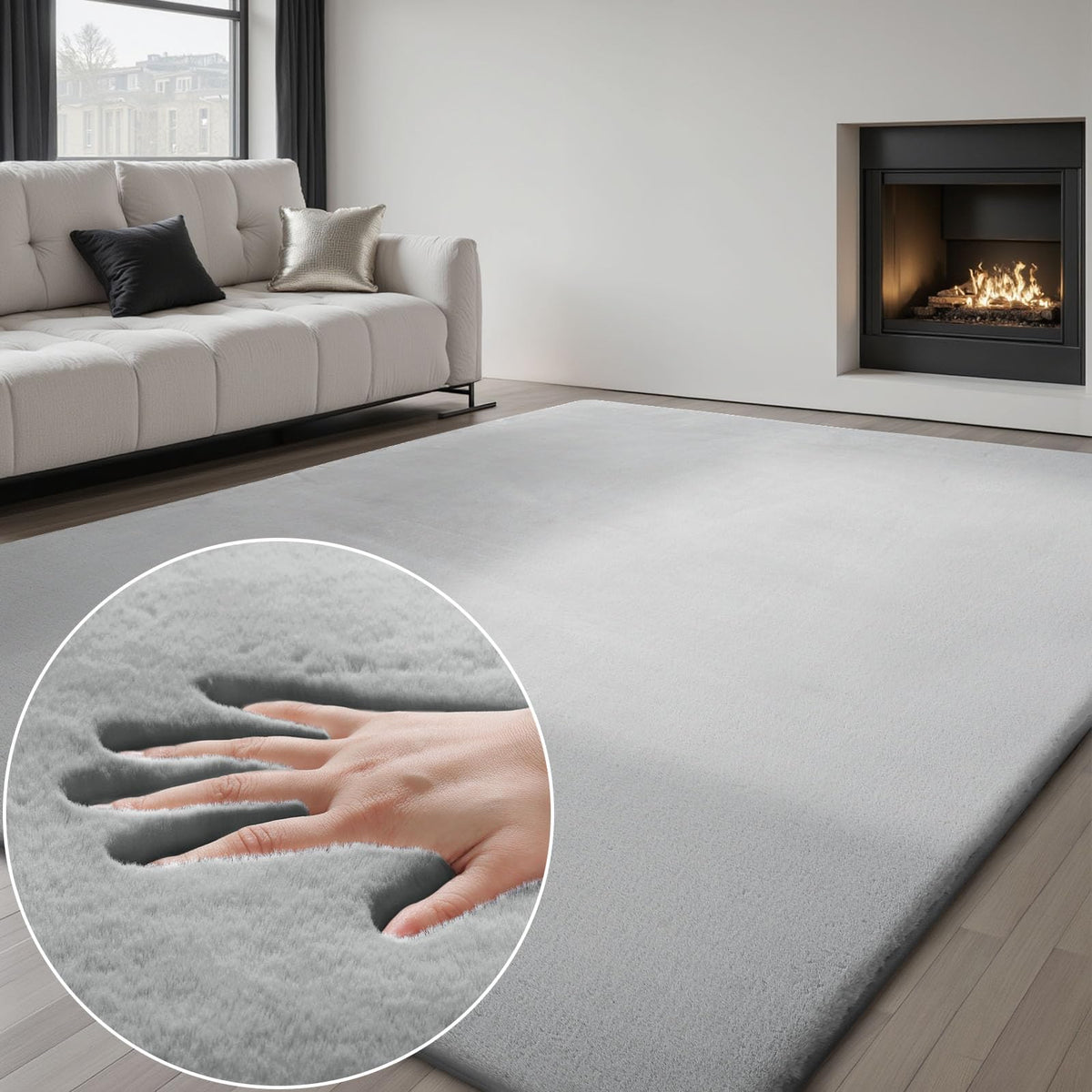 Sour Lemon Rugs Living Room - Grey Area Rugs for Bedroom Faux Rabbit Fur Rug Washable Rugs,Anti Slip Rug Large Smooth Floor Carpet Short Pile Area Rug