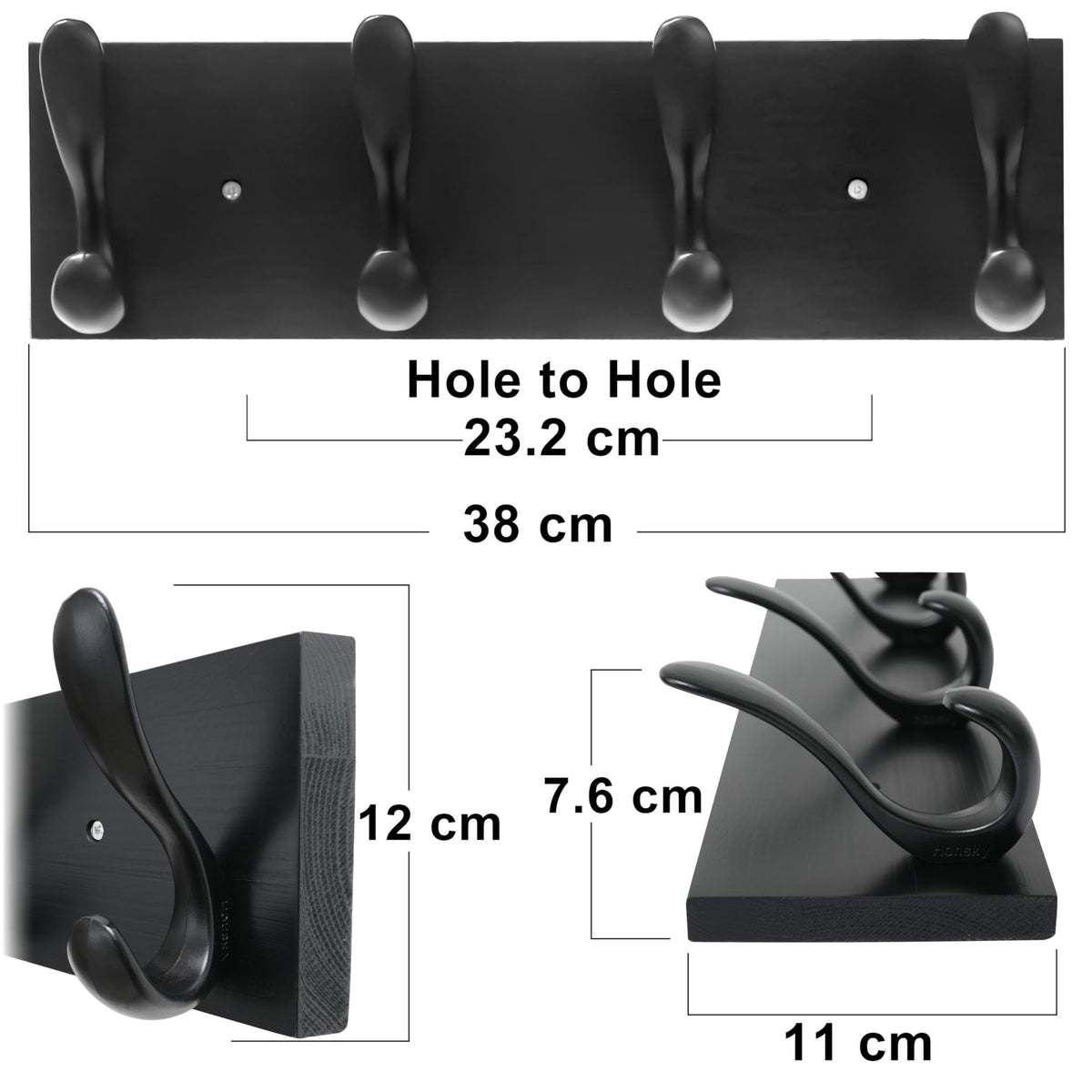 HONSKY Wooden Coat Rack Wall Mounted with 4 Double Hooks,Wall Mounted Clothes Rack Organizer for Jackets/Hats/Scarves