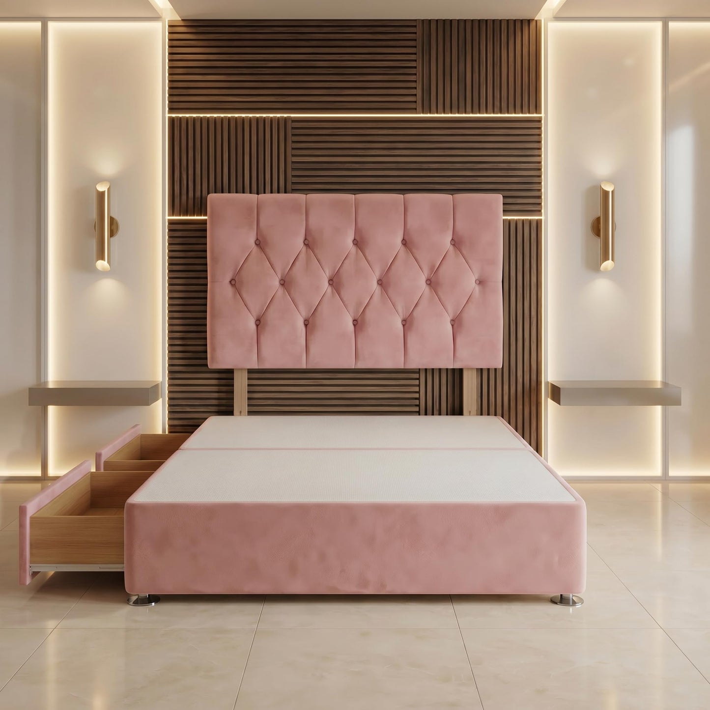 Bed Centre Ziggy Plush Single Divan Base 30" Headboard, Pink, 0 Draw