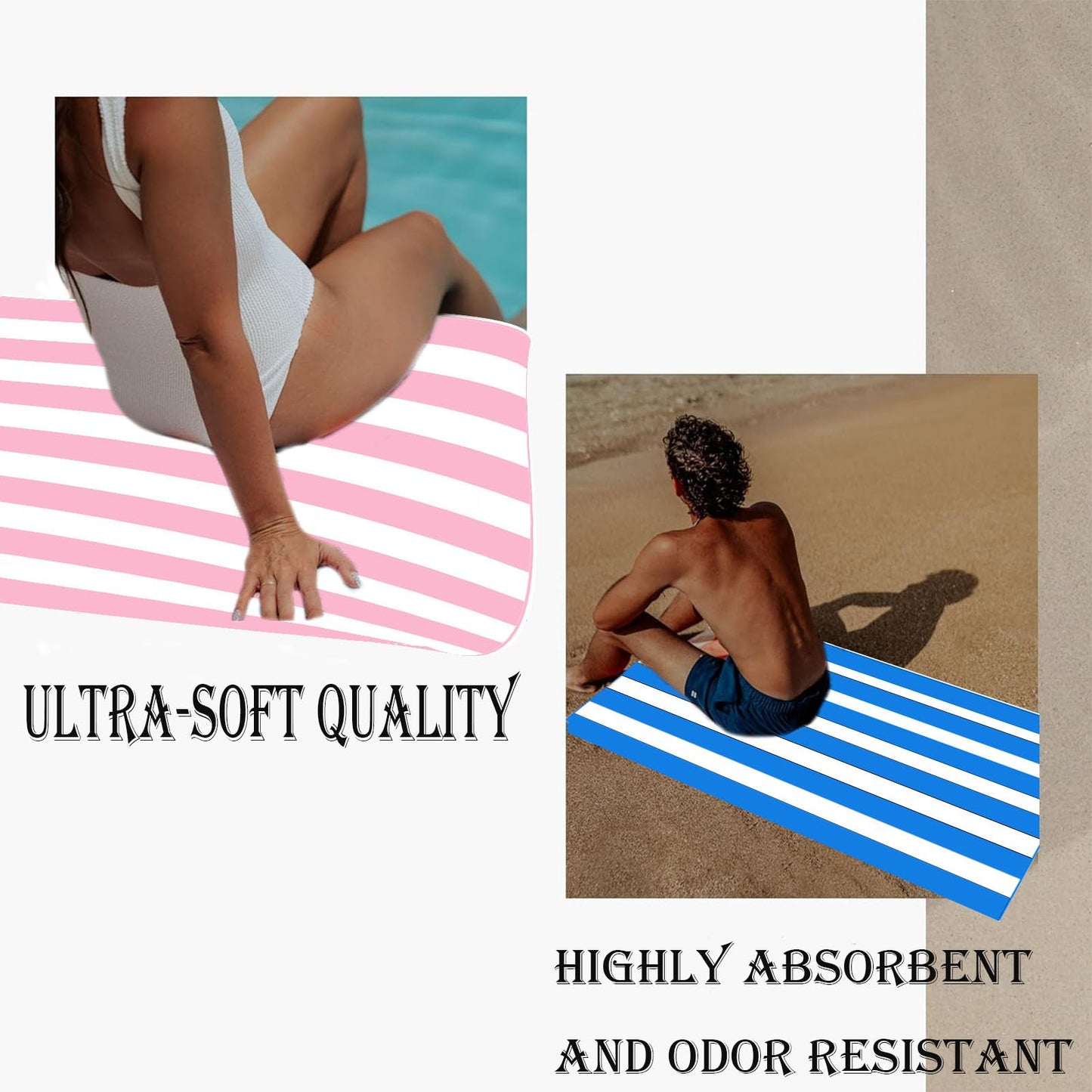 Large Thin Microfibre Beach Towel with Bag for Adult Men Women,160x90cm Light Blue Stripe Beach Towels Quick Dry Sand Free Lightweight Swim Bath