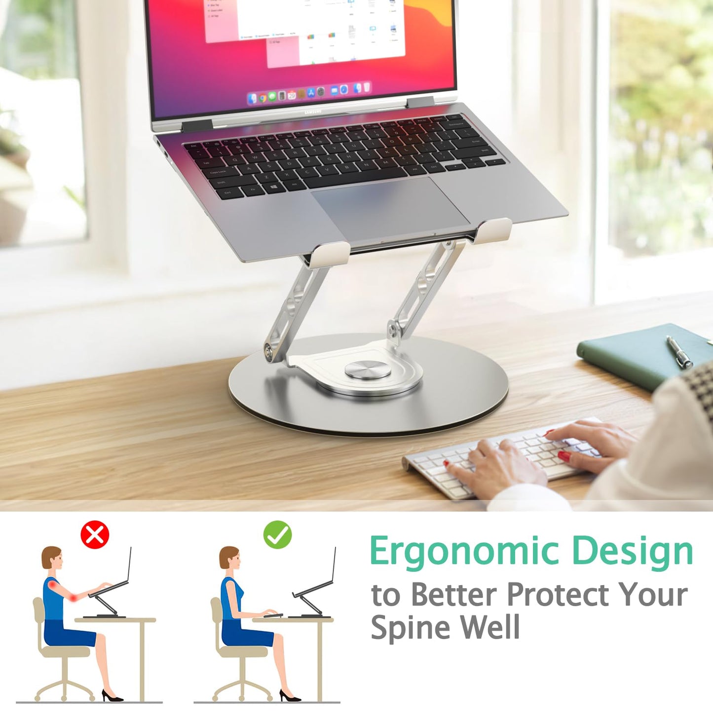 GleYo Laptop Stand for Desk Adjustable Computer Stand with 360 Rotating Base Ergonomic Laptop Riser Mount for Desk Foldable Protable Computer Desk