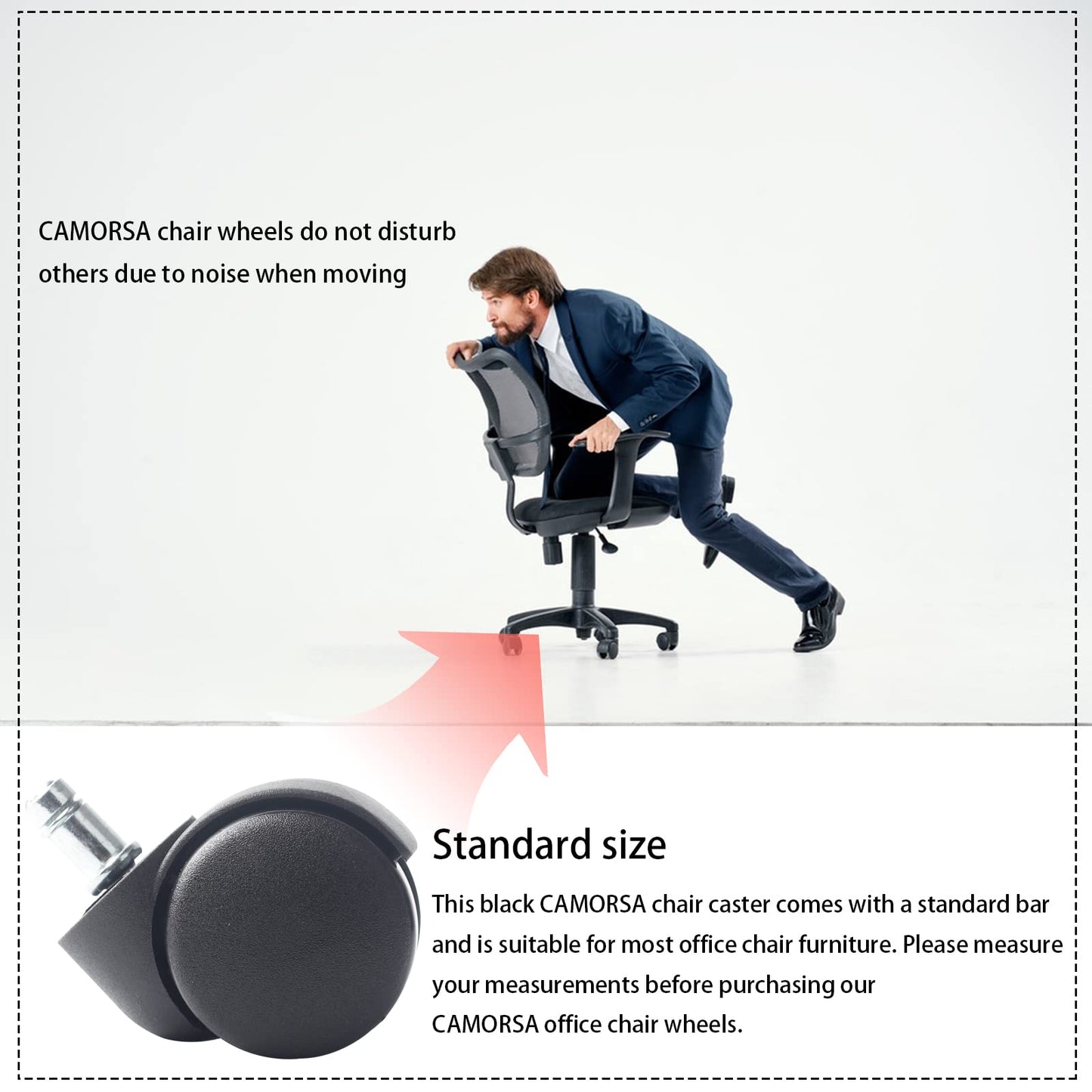 C100AE 5Pcs Universal Office Chair Castor Wheels Replacement, Rollerblade Wheels for Office & Gaming Chairs, Supports up to 500lbs, Quiet, 50mm x 11mm