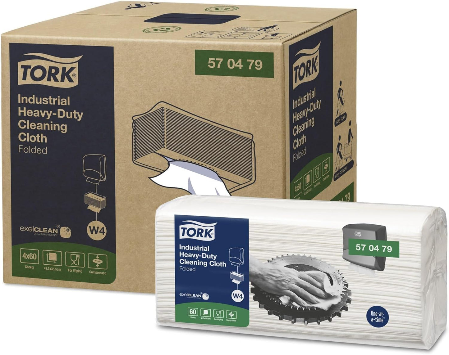 Tork Heavy-Duty Industrial Cleaning Cloth White W4, Multipurpose, 60 Cloths, 570479