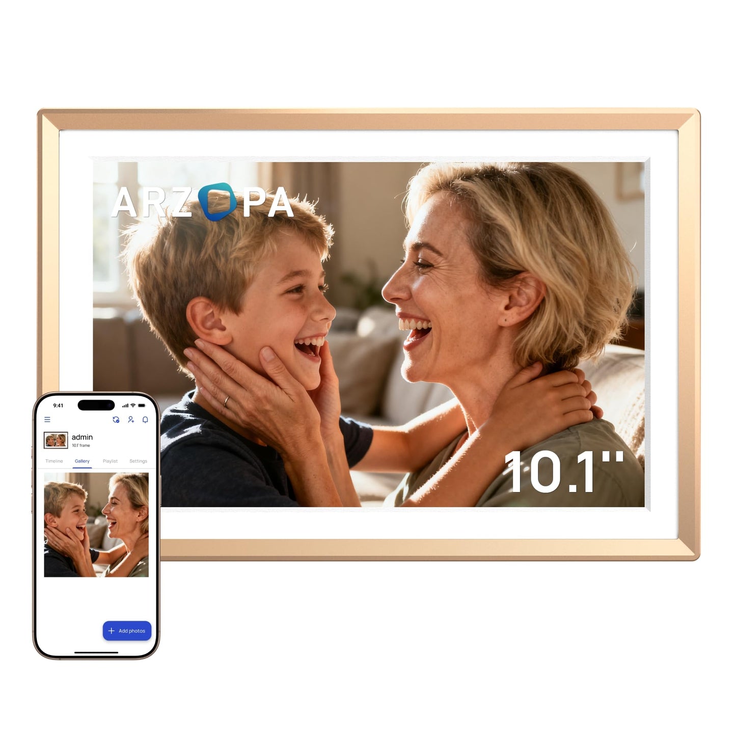 ARZOPA 10.1" Metal Digital Photo Frame Free Cloud Storage WiFi Digital Picture Frame HD Touchscreen No Subscription APP Sharing Unlimited