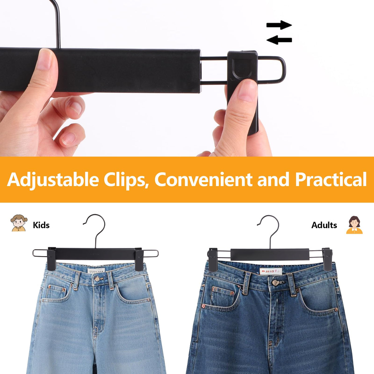 Trouser Hanger, 10Pack Plastic Pant Hangers Space Saving Skirt Hangers with Clips Adjustable Non-Slip Coat Suit Metal Heavy Duty Chrome Clothes