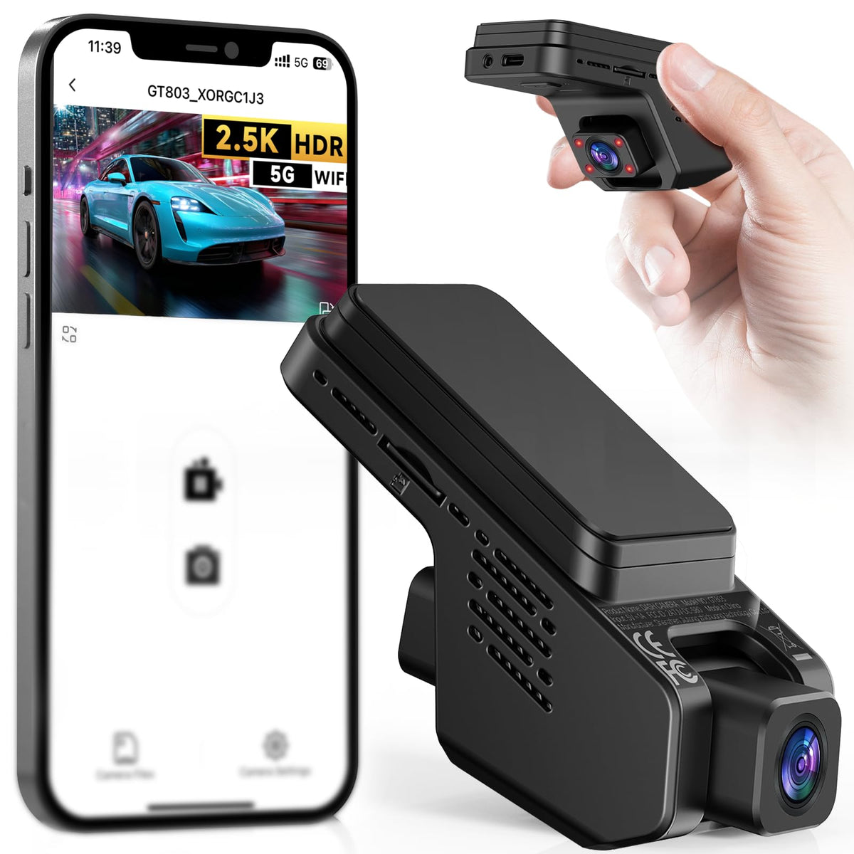 Veement Dash Cam Front and Inside 2.5K+1080P Mini Camera for Cars, Hidden Car Camera Front and Interior, Super Night Vision, 4 IR LEDs, G-Sensor, 24H