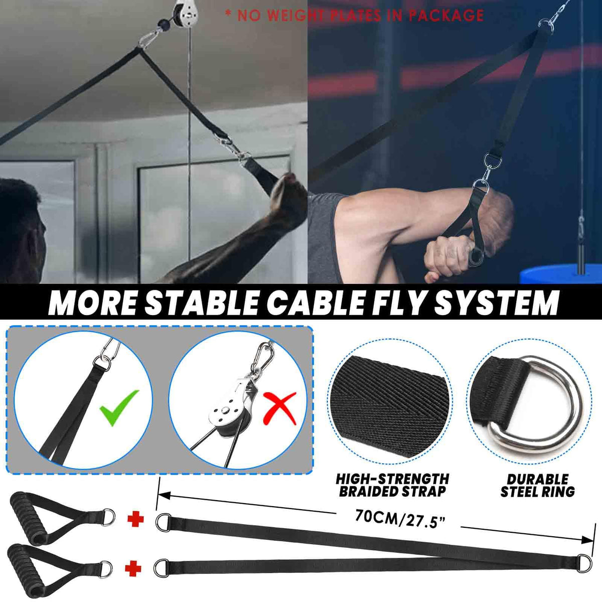 Lyndwin Cable Pulley System Home Gym, 3 in 1 Weight Cable Pulley System with Tricep Rope Straight Bar, Home Gym Machine Equipment for Triceps Biceps
