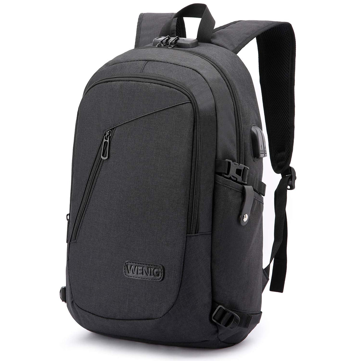 WENIG Anti-Theft Laptop Backpack,Business Travel Backpack Bag with USB Charging Port Lock,Water Resistant College School Computer Rucksack Work