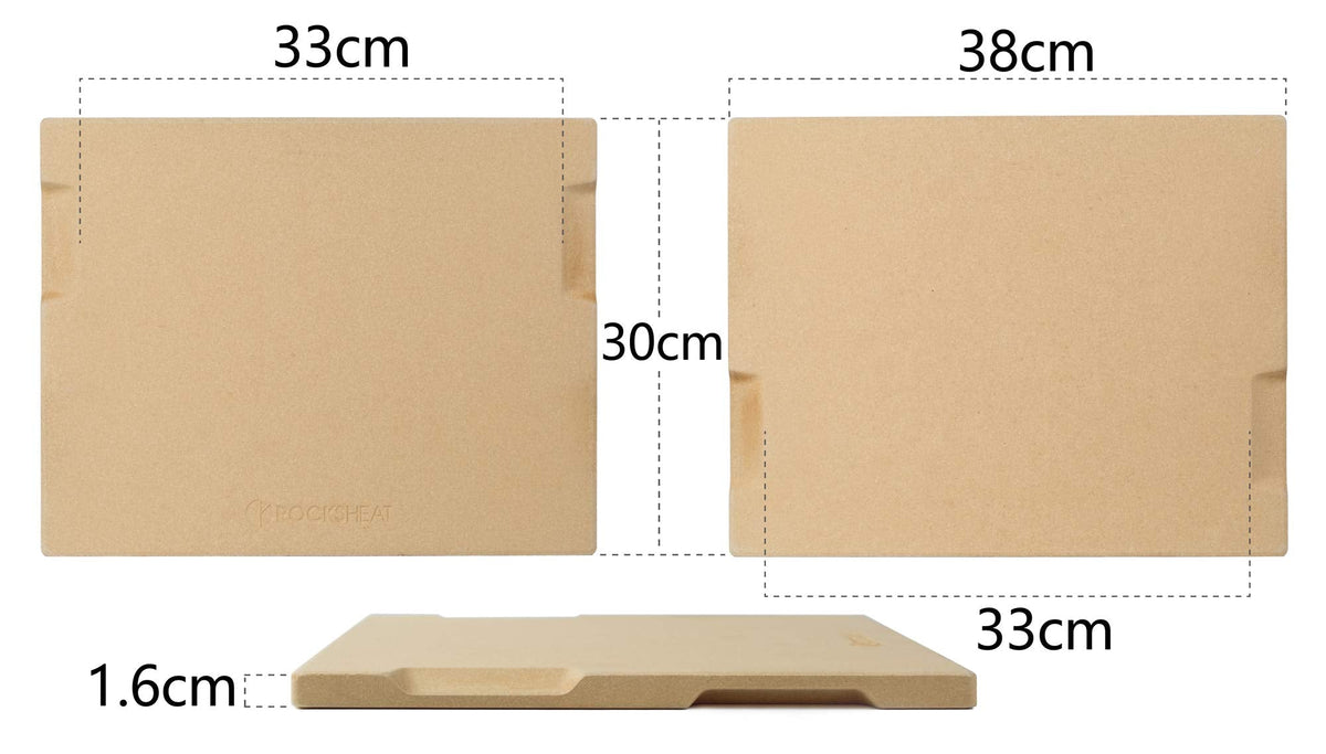 ROCKSHEAT Pizza Stone Bread Baking Stone 30 x 38cm Rectangular Stone for Oven and Grill Innovative Double-Sided Built-in Design with 4 Handles Pizza