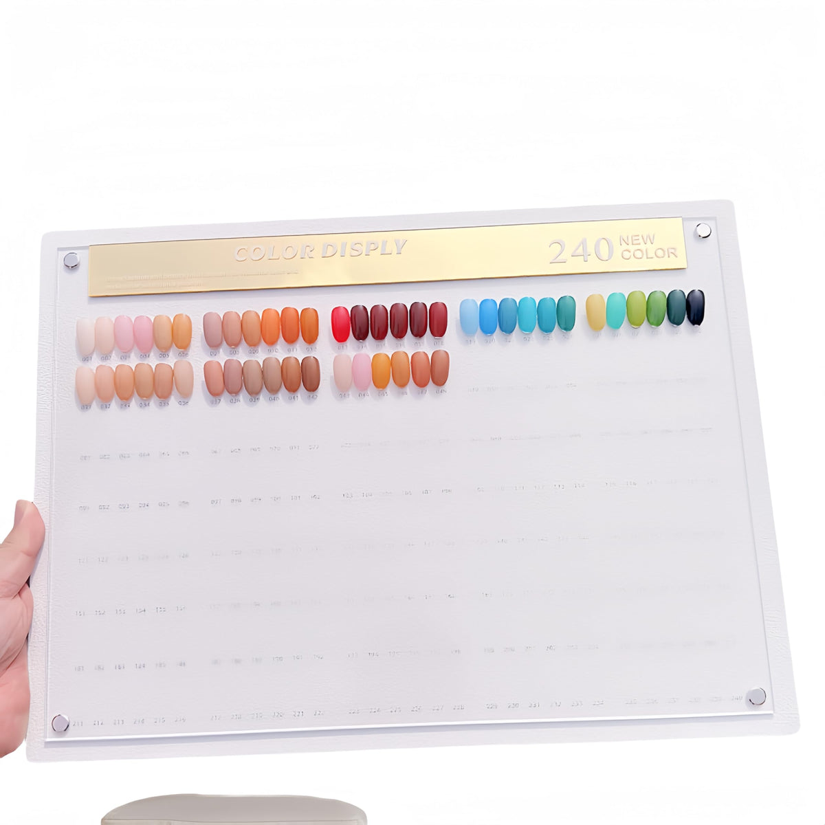 Acycoin2A 240 Nail Color Sample Chart Nail Art Sample Table Acrylic Gel Polish Colors Display Rack with False Nail Tips and Number Sticker