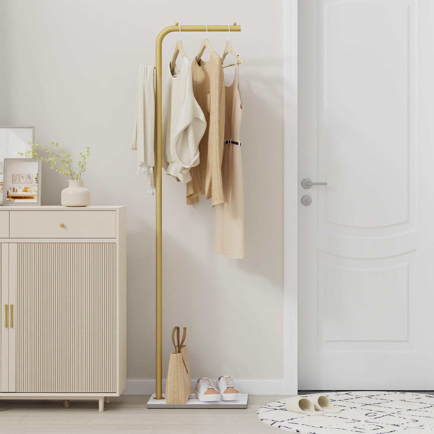 OUTBROS Metal Coat Rack, Freestanding Clothes Rail, 180cm, Gold
