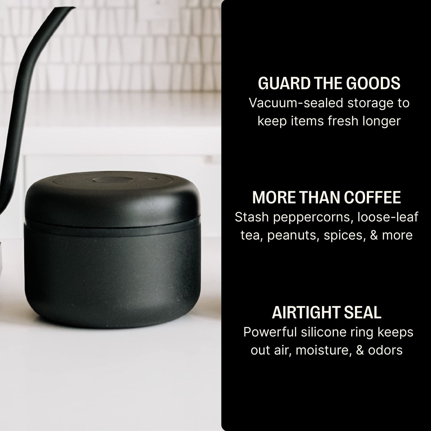 Fellow Atmos Vacuum Canister for Coffee & Food Storage - Airtight Sealed Container, Matte Black, Small Coffee Bean Storage, 0.4 Litre Jar