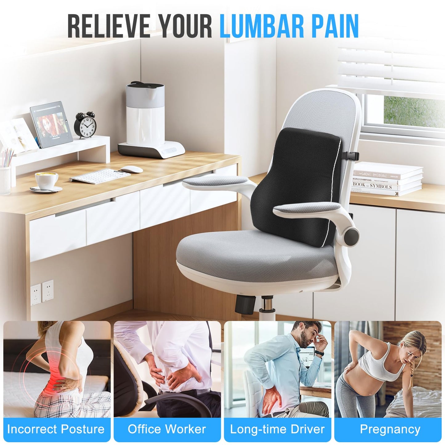 GOXIFACA Lumbar Support Cushion, Memory Foam Back Support for Office Chair