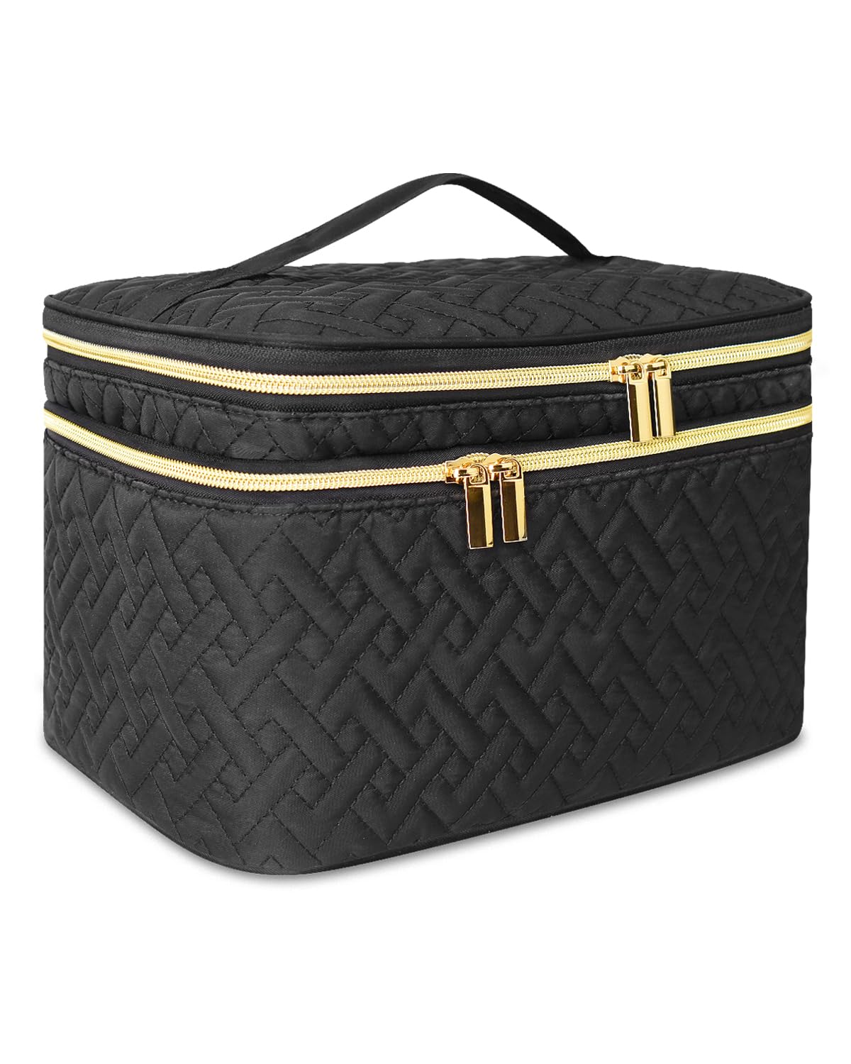 Makeup Bag Organiser for Women, Large Double Layer Cosmetic Make Up Bag with Brush Compartment, Portable and Water-Resistant Toiletry Bag Travel