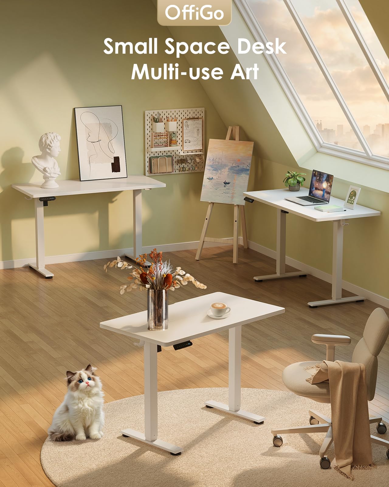 OffiGo Standing Desk, Small Height Adjustable Desk with 3 Memory Heights
