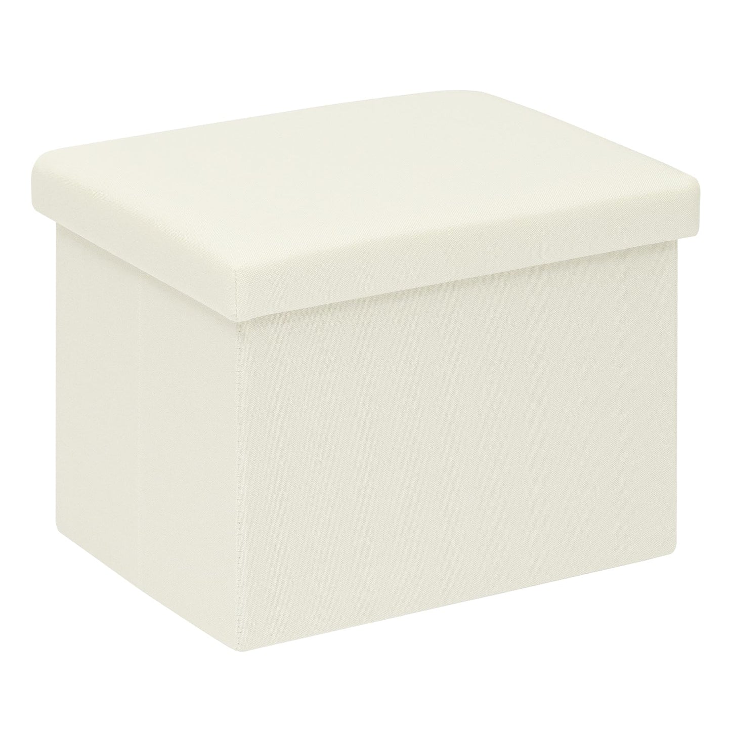 PINPLUS Folding Storage Box Ottoman, Linen Small Footstool, Cream White