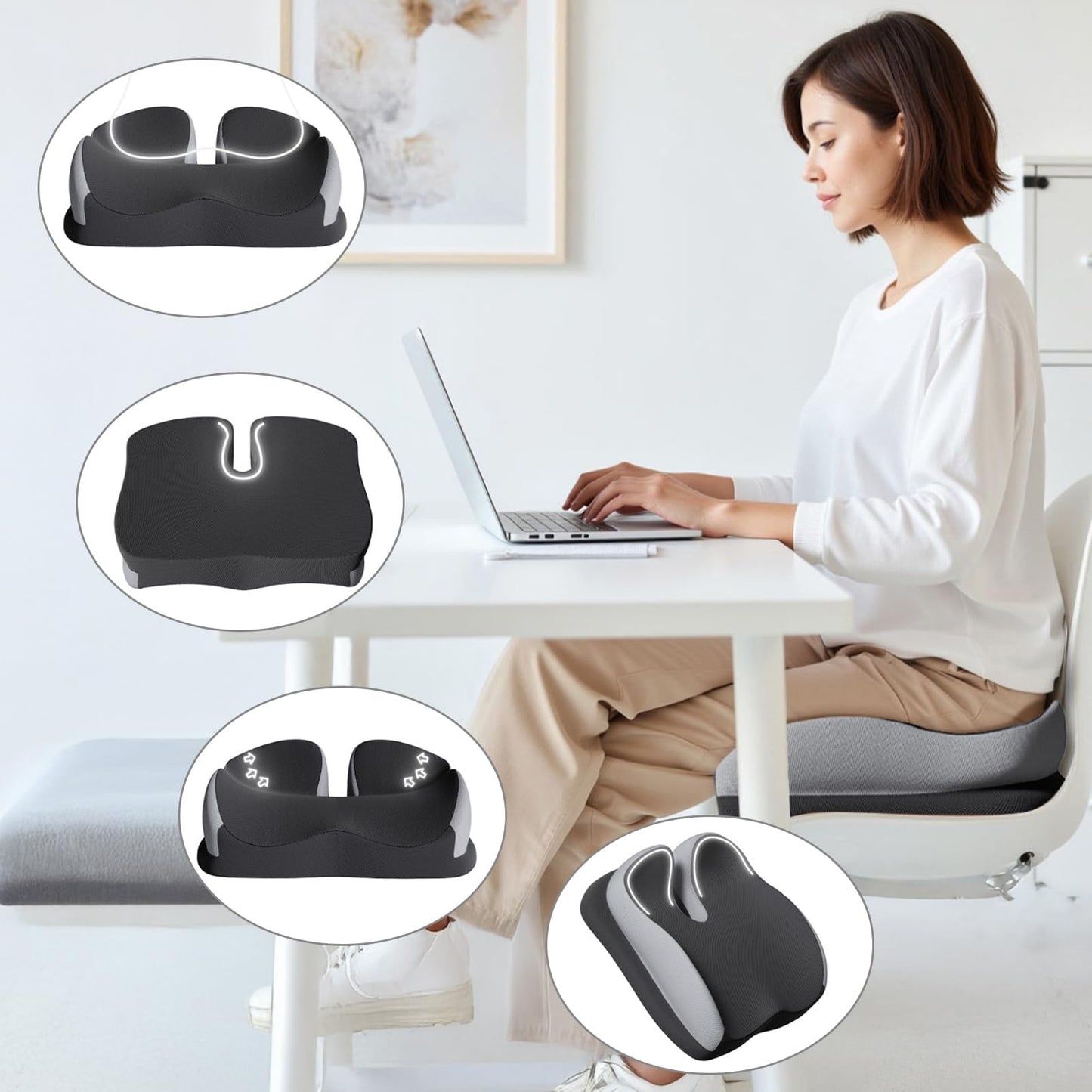 FALSKT Coccyx Cushion for Tailbone Pain Relief Memory Foam Seat Cushions