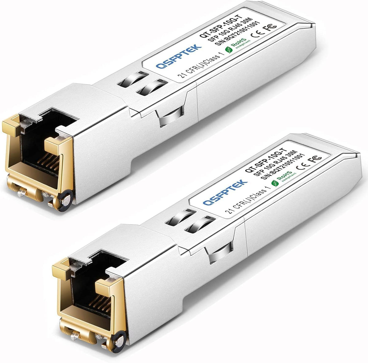 QSFPTEK (2 Pack 1.25G/2.5G/5G/10G-T SFP+ RJ45 Module, up to 30 m, Cat6a/7 Fiber 10GBASE-T Copper RJ45 Transceiver GBIC for Cisco SFP-10G-T-S, Ubiquiti