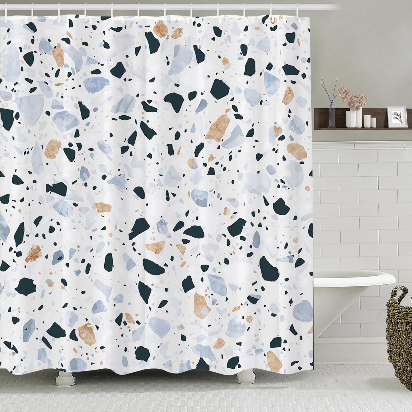 Simpomsy Terrazzo Shower Curtains Mould proof resistant, Washable Weighted Fabric Wet Room Shower Curtain