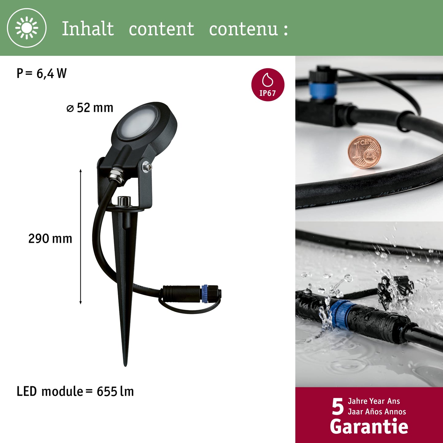 Outd Plug & Shine Spotlight Sting IP67 520lm 3000K 6W 24V Anthracite alu