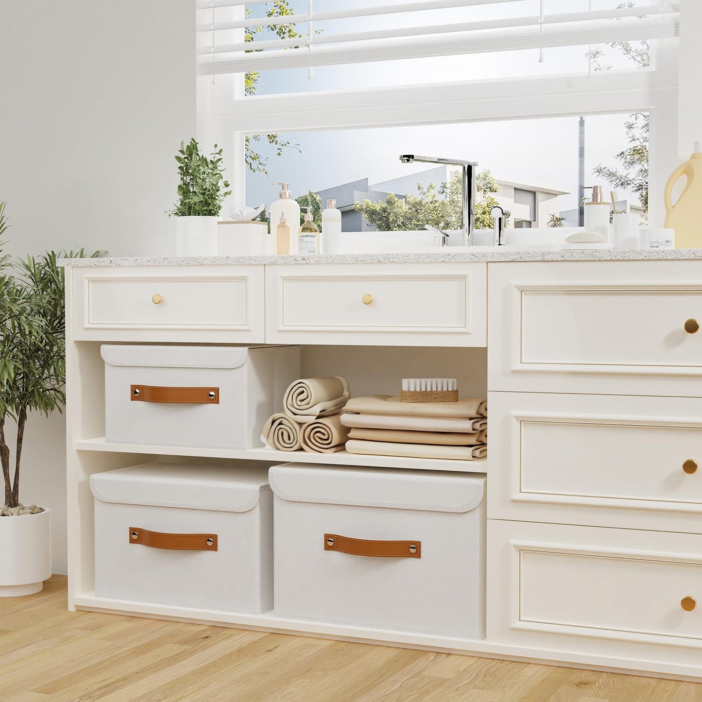 OUTBROS Storage Boxes with Lids 3 Pack, Organiser 45x30x30 cm, White