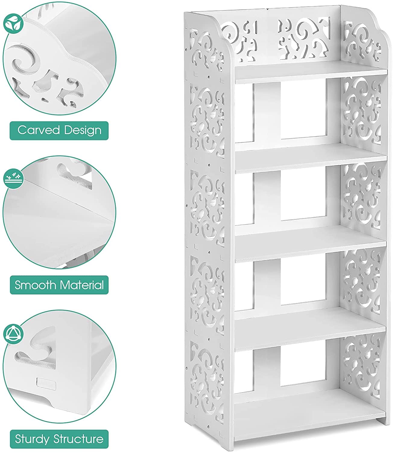 Cocoarm Modern 5-Tier Corner Shoe Rack, White, Floor Standing Cabinet, 40x23x90 cm, for Hallway Entryway Bedroom Living Room