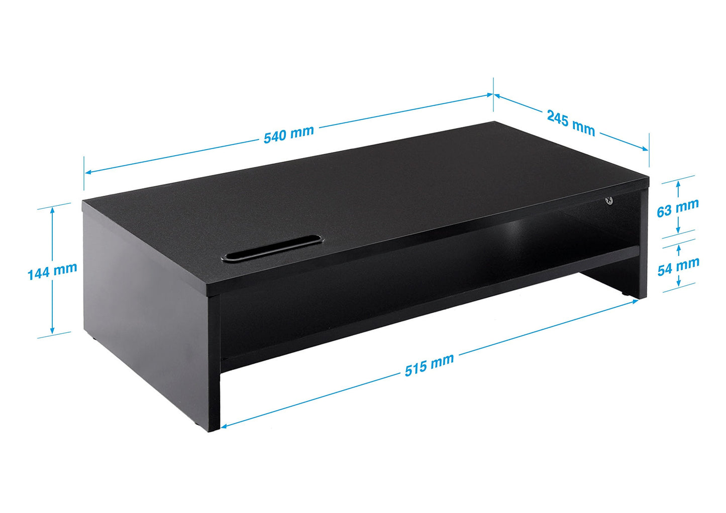 Ttap Black Wooden Monitor Two Shelf Stand Computer Laptop TV Screen Riser Desk Organiser 54cm L x 24.5cm D x 14.4cm H (with Smartphone holder)