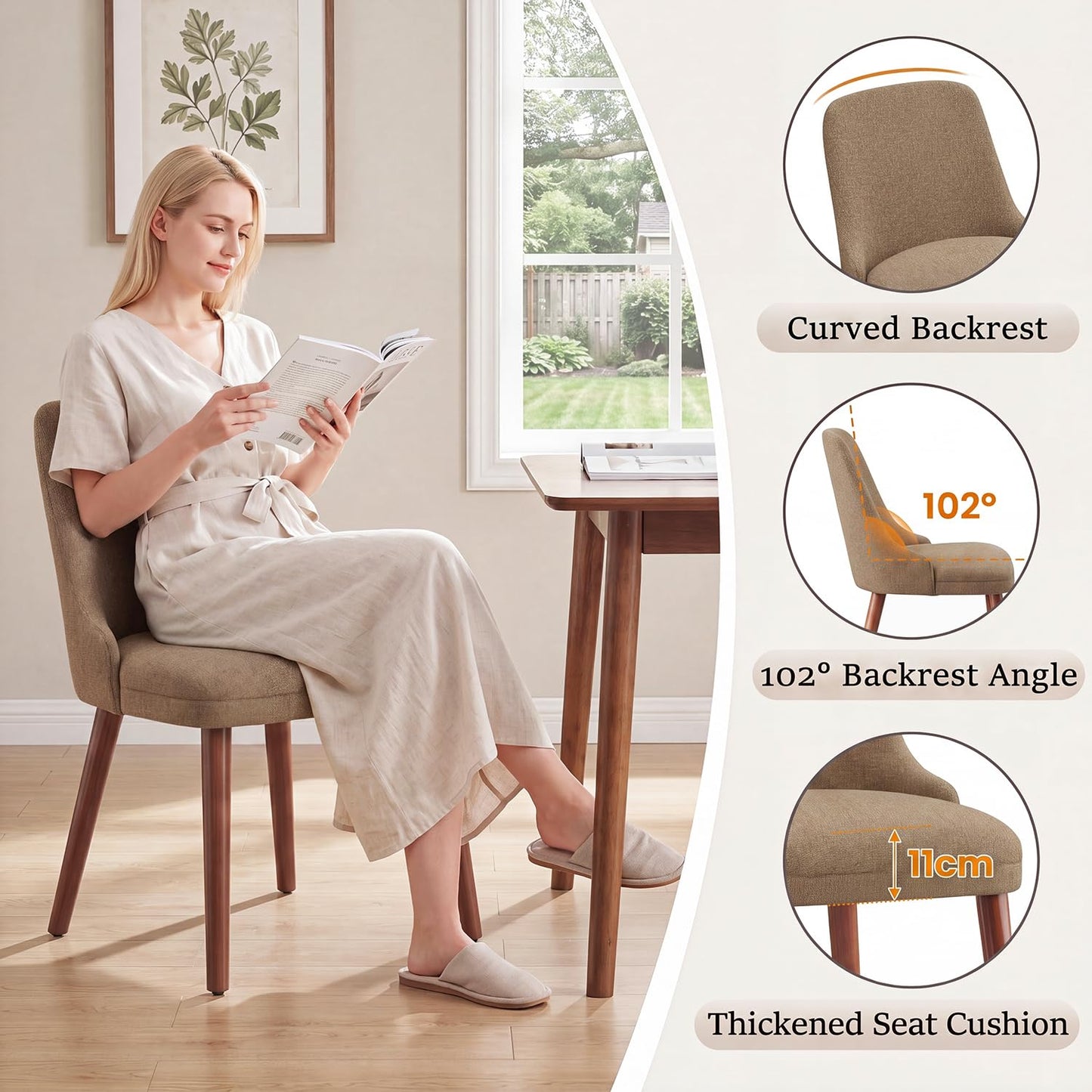 Dining Chairs Set of 6, Upholstered Dining Room Chairs with Ergonomic High Back, Thick Padded Seat, Skin-Friendly Fabric