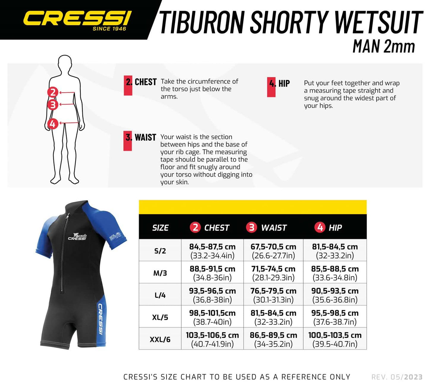 Cressi Mens Tiburon Man Monopiece 2 Mm Shorty Wetsuit, Black/Blue, M EU
