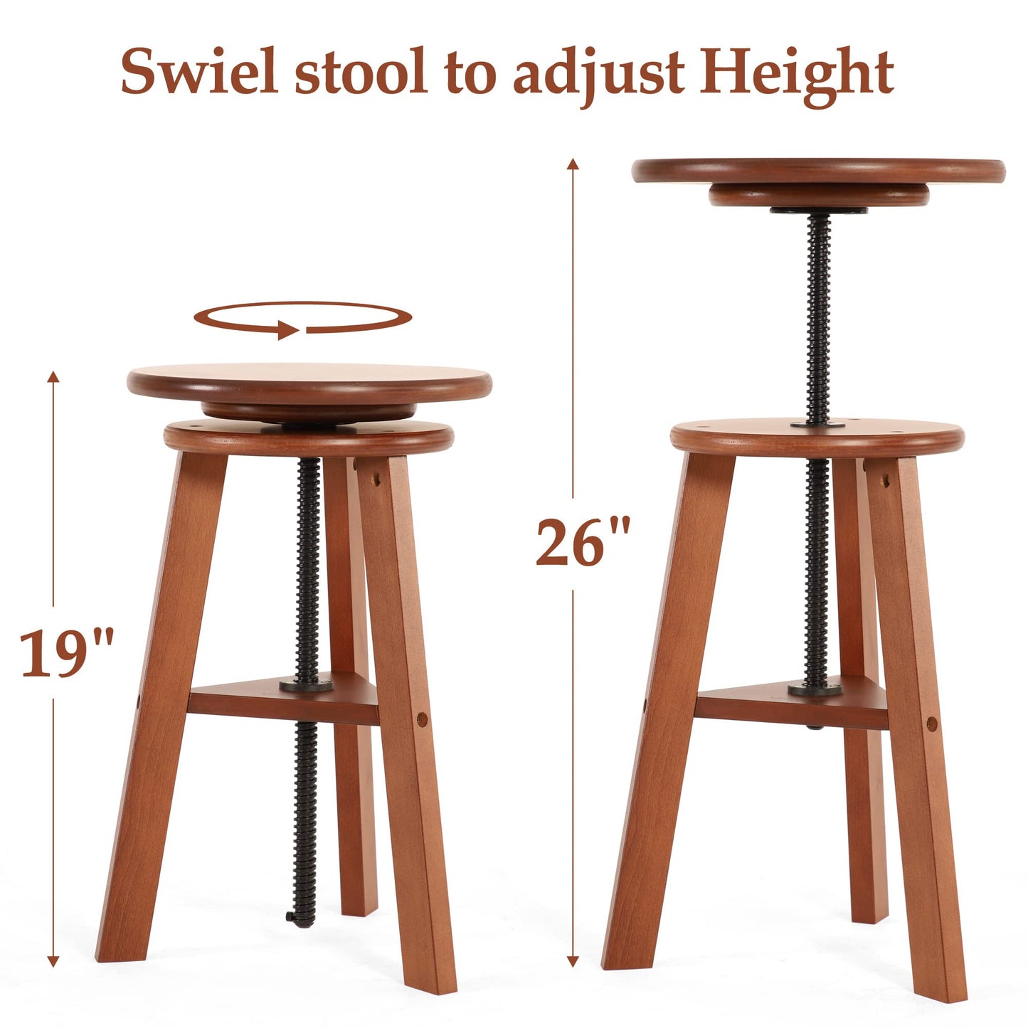 VISWIN Wooden Drafting Stool, 19-26" Adjustable Height, Solid Beech Wood Stool for Studio, Office, Home Kitchen, Bars, Artist Stool Chair for Painting