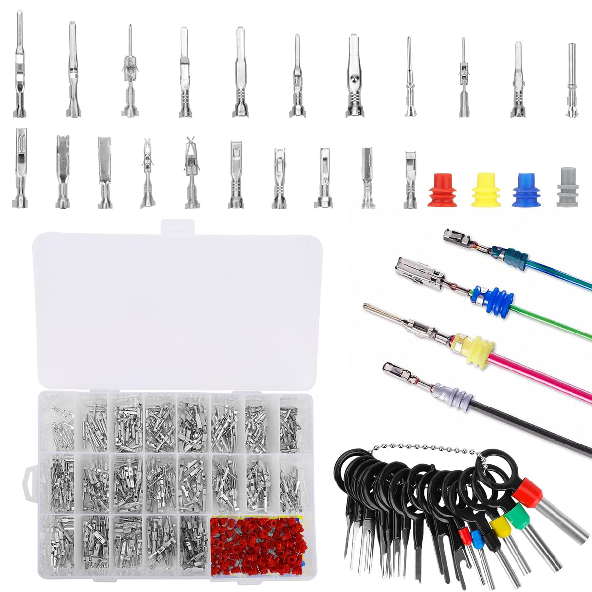Linkstyle 820pcs Electrical Connector Pins Terminal Kit, 21 Types 1/1.5/1.8/2.2/2.8/3.5mm Non-Insulated Crimp Male Female Wire Harness Pins, with