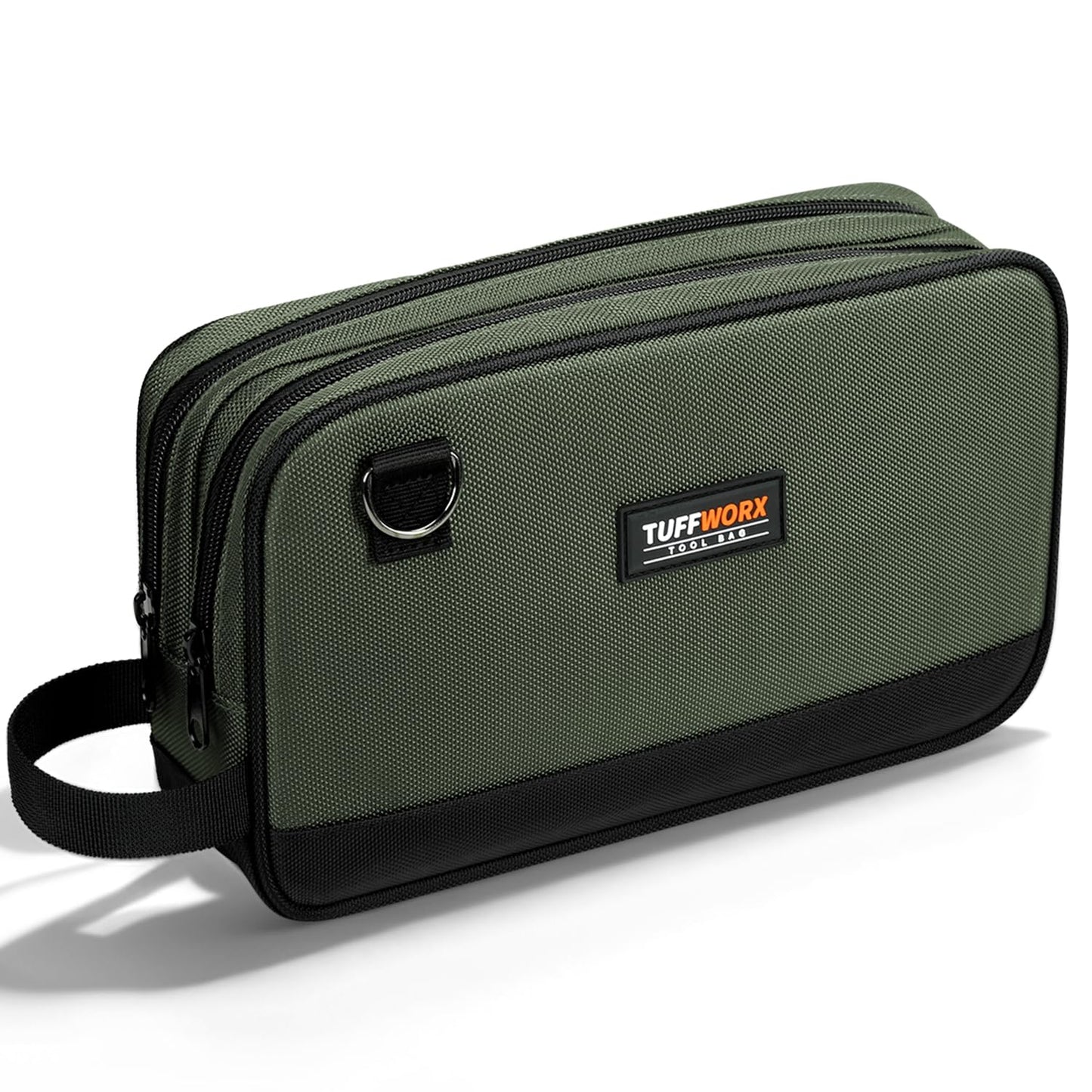 TUFFWORX Small Tool Bag, Multipurpose Zippered Tool Pouch Bag with Dual Compartment, 31 x 8 x 18 cm Portable Tool Storage Organizer, Grey