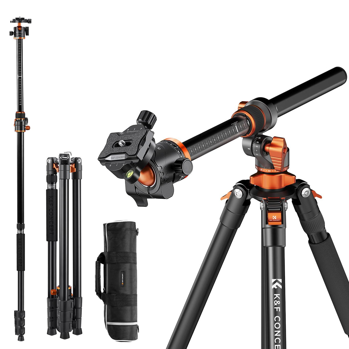 K&F CONCEPT 90"/230cm Horizontal Tripod for Camera, 360? Rotatable and 120? Tilt Horizontal Arm Overhead Camera Tripod with Ball Head, Detachable