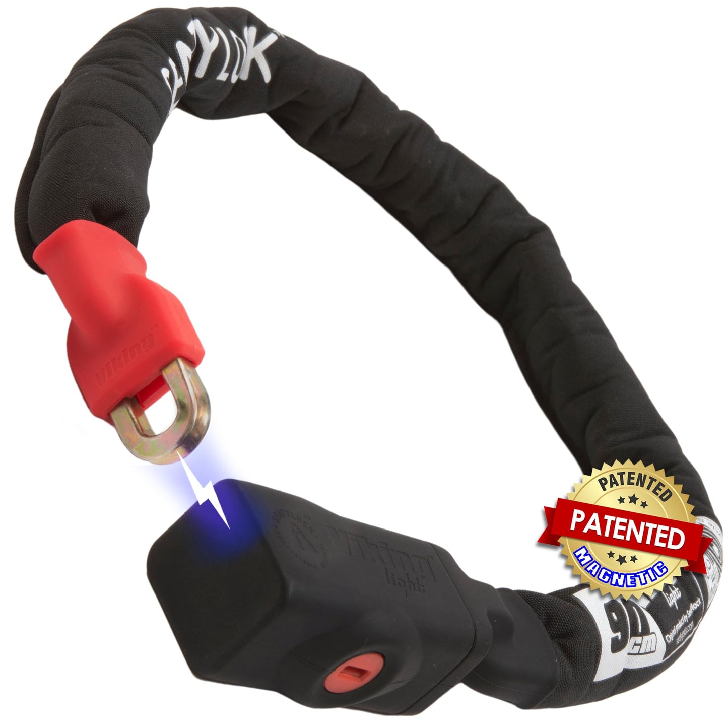 Seatylock Viking Bike Chain Lock with Key - Magnetic Patented Sold Secure Silver Rated - Heavy Duty Anti Theft - Smart Ultra Security Bicycle Lock (90