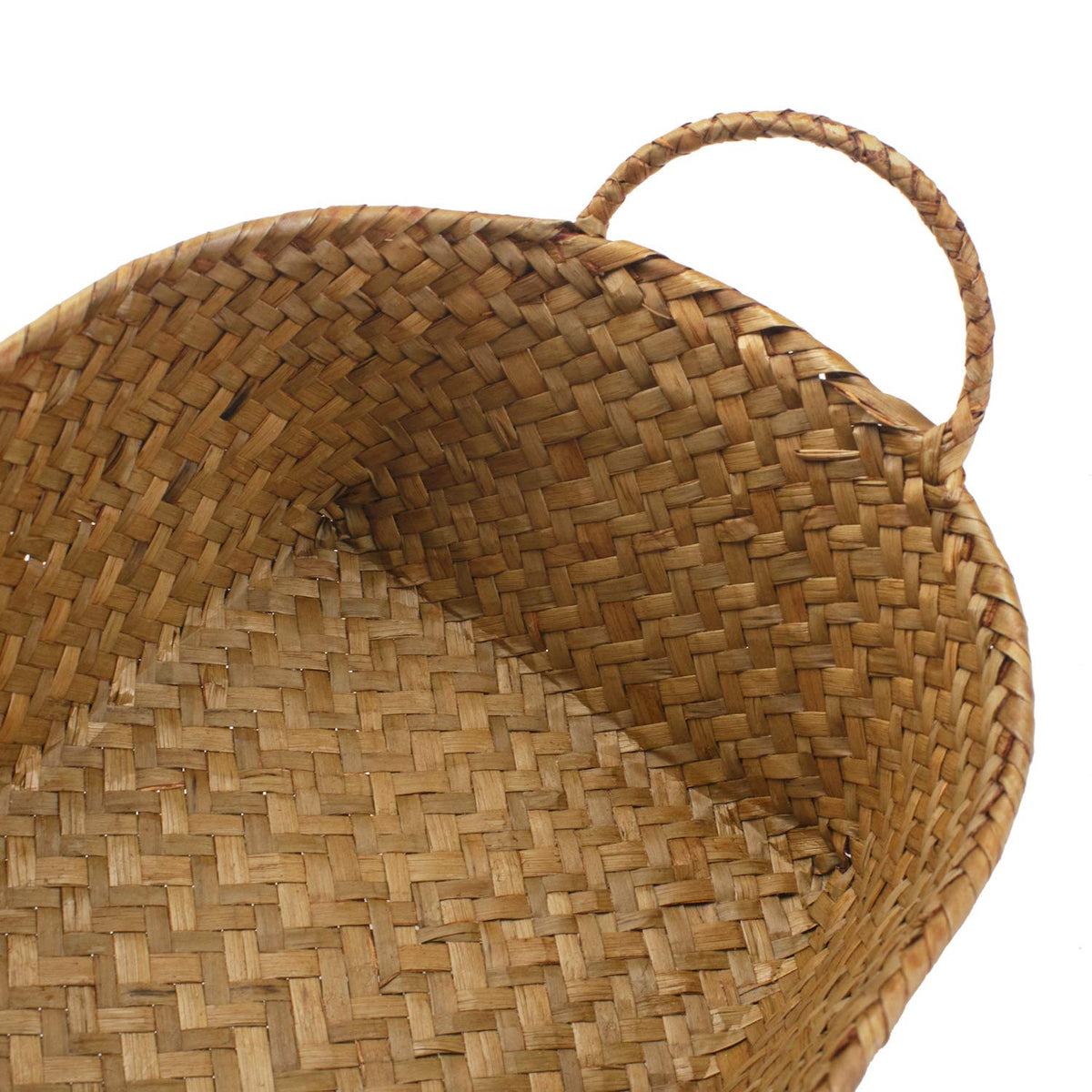 Seagrass Storage Basket with Handle Stackable Natural Woven Organization Shelf Baskets Oval Set of 3 (Large+Medium+Small)