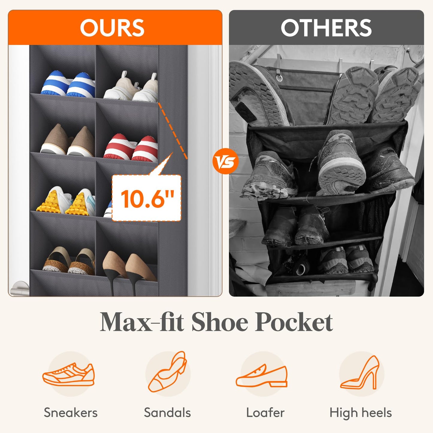 Lifewit Over the Door Shoe Organizers, Hanging Shoe Storage Rack with 11 Pockets, 5 Layers Shoe Holder for Closet Door Includes Boots, Toys