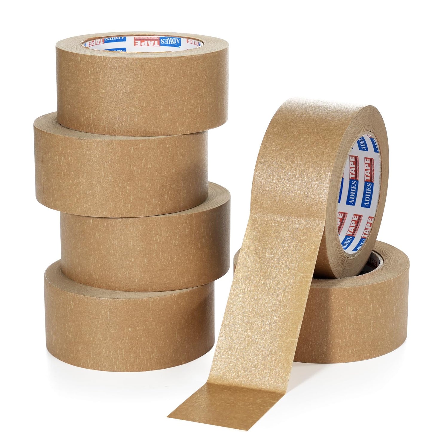 ADHES Heavy Duty Kraft Paper Tape Eco Friendly Packing Tape Writable Non-Coated Surface for Masking, Sealing, and Packaging Use,2? x 43 Yards,6Rolls