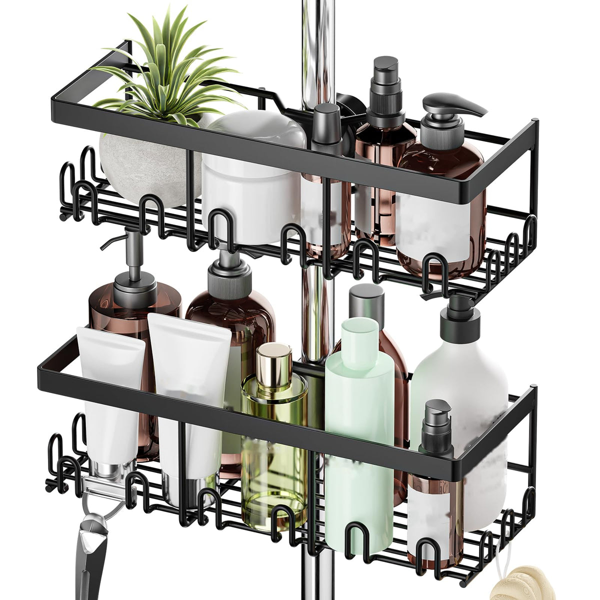 HouseUp Shower Caddy Shelf No Drill, Suit for Riser Rail 18-27mm, Rustproof Shower Storage Rack Bathroom Organiser for Shampoo Soap, Kitchen Toilet,
