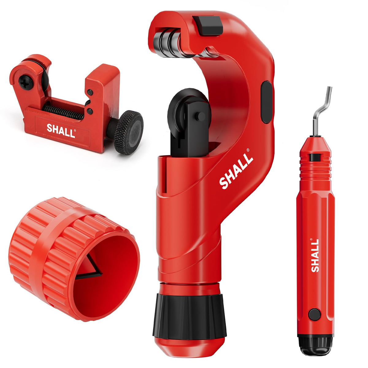 SHALL 4PC Tubing Cutter Set?Heavy-Duty Pipe Cutter ? 6-50mm, mini Cutter ? 3-22mm, with 2 deburring Tools, Suitable for PVC/Aluminum/Copper