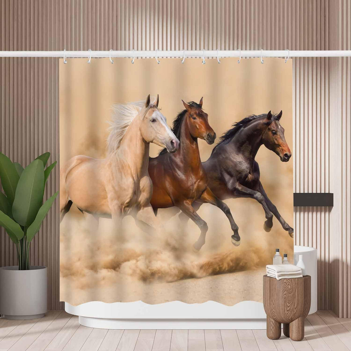 Woutay Shower Curtain Water Repellant Fabric Horse Run in Desert Sand Storm,Mould Proof Resistant,Polyester,Size 180x180CM