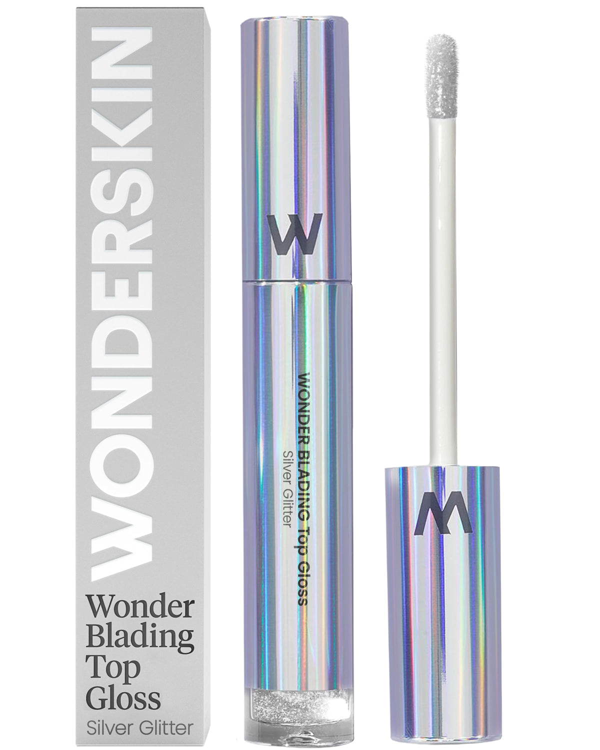 Wonderskin Wonder Blading Top Gloss - Lip Gloss, High Shine Finish, Blue Makeup For Lips (Silver Glitter)