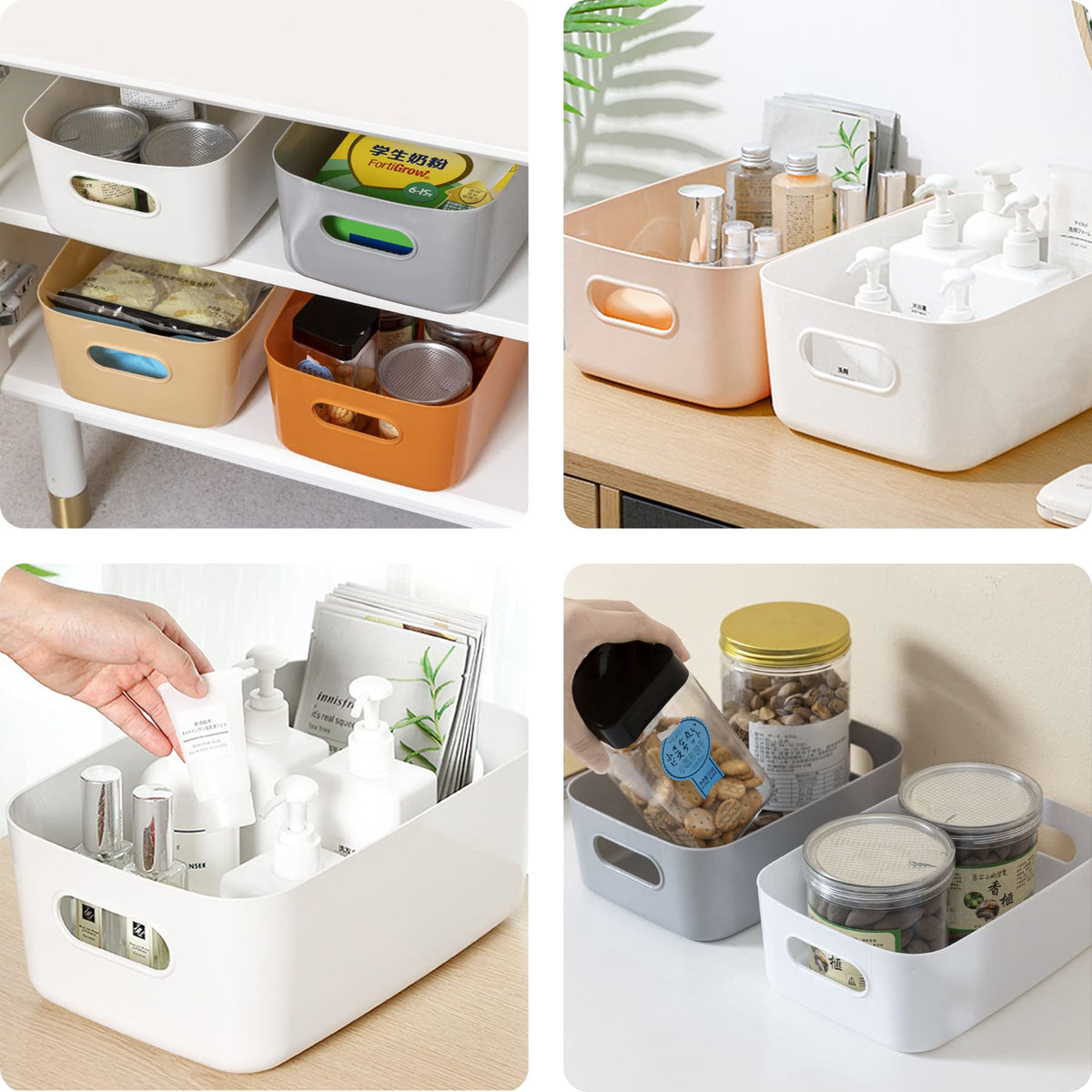 Spesh 6 pcs Plastic Storage Baskets Small Cupboard Storage Boxes Organiser Storage Baskets for Kitchen,Bathroom and Shelf(Blue+Green+White+Grey)