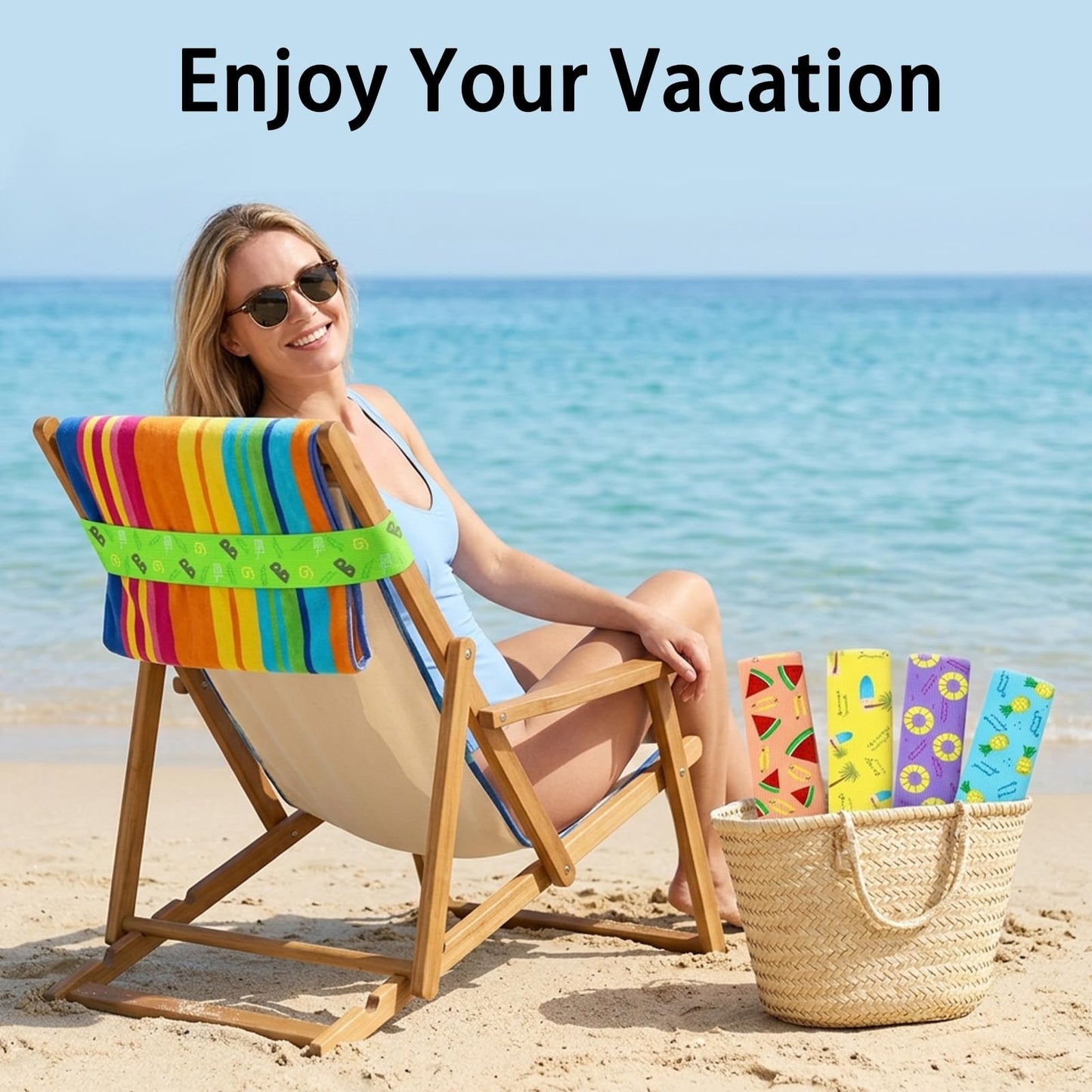 5Pcs Beach Towel Bands for Sun Loungers,Widen Elastic Sunbed Straps for Beach Towels,40x4.7cm Non-Slip Windproof Sunbed Bands,Heavy-Duty Pool Chair