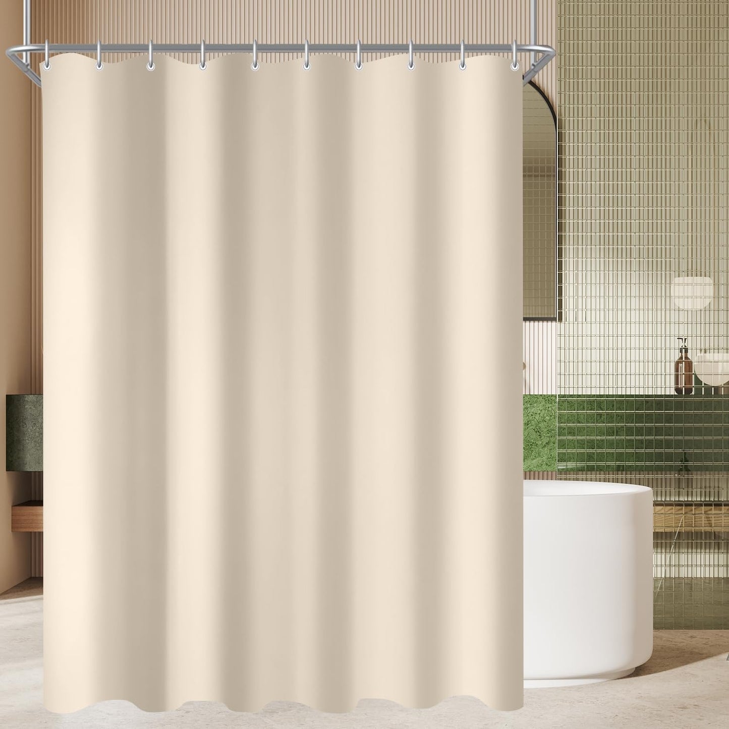 Lerores Shower Curtain 170 x 200 cm(66x78 inch) Beige, Weighted Hem Anti-Mold Textile, Water-Repellent, Washable Polyester Fabric Bath Curtain for