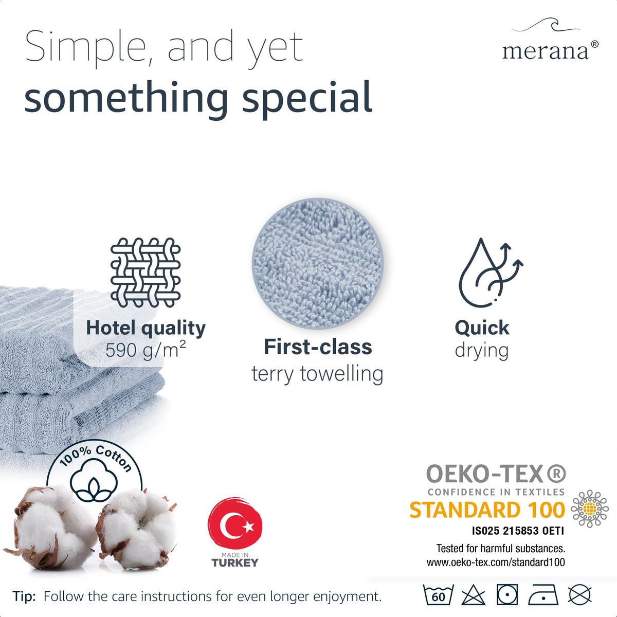 Merana OSLO towel set | quick-drying, soft & lint-free | terry luxury quality | 100% cotton terrycloth | OEKO-TEX | 590 GSM | gift set | Light blue