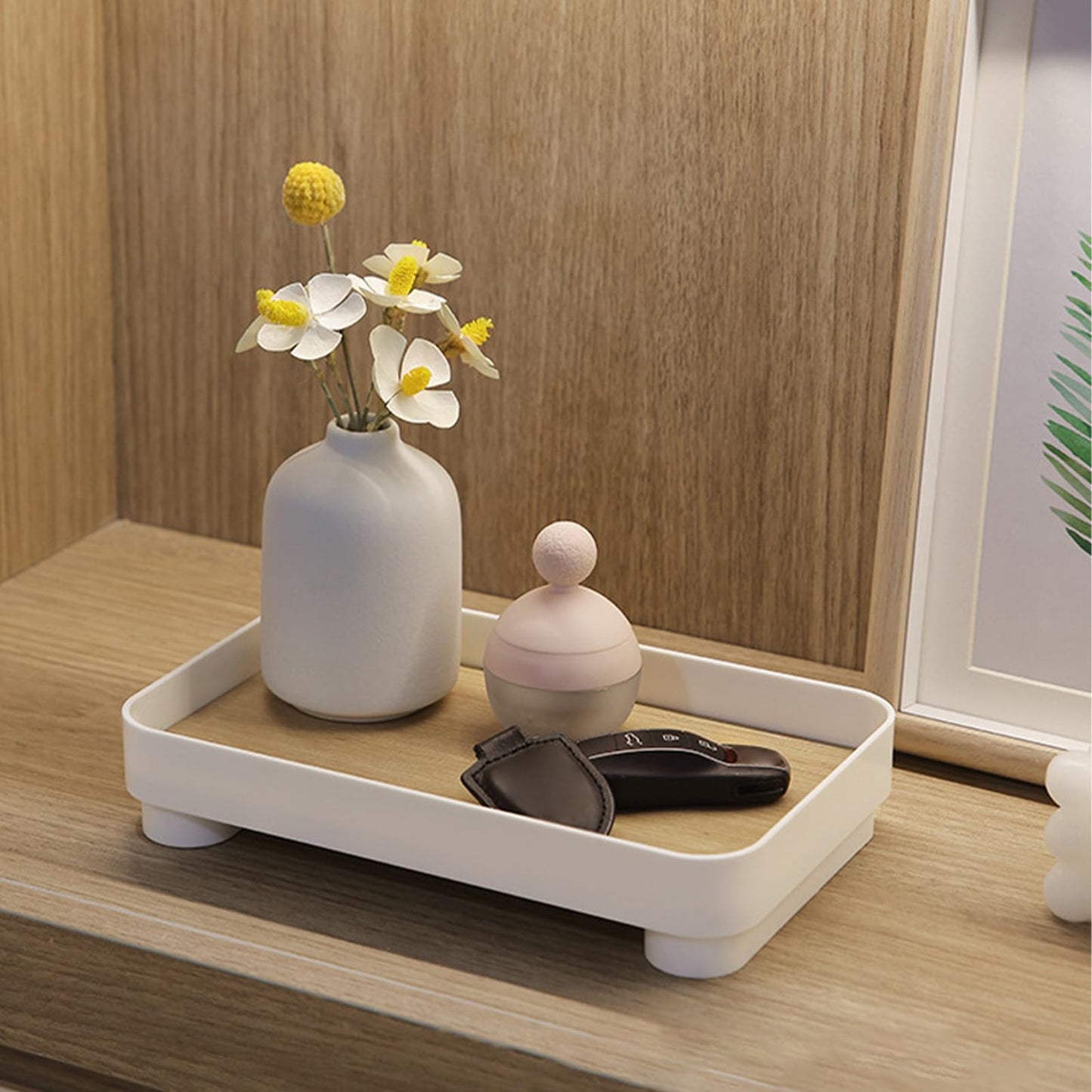CECOMBINE Vanity Tray, Wooden Bathroom Storage Tray Toilet Tank Holder for Cosmetics Jewellery, Decorative with Base Perfumes, Soaps, Jewelry