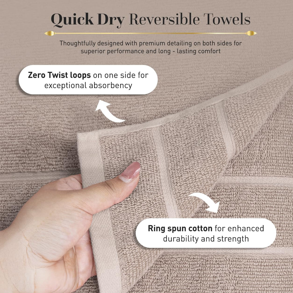 Large Bath Towels Set of 2 I 100% Cotton I Bathroom Towels I Beige
